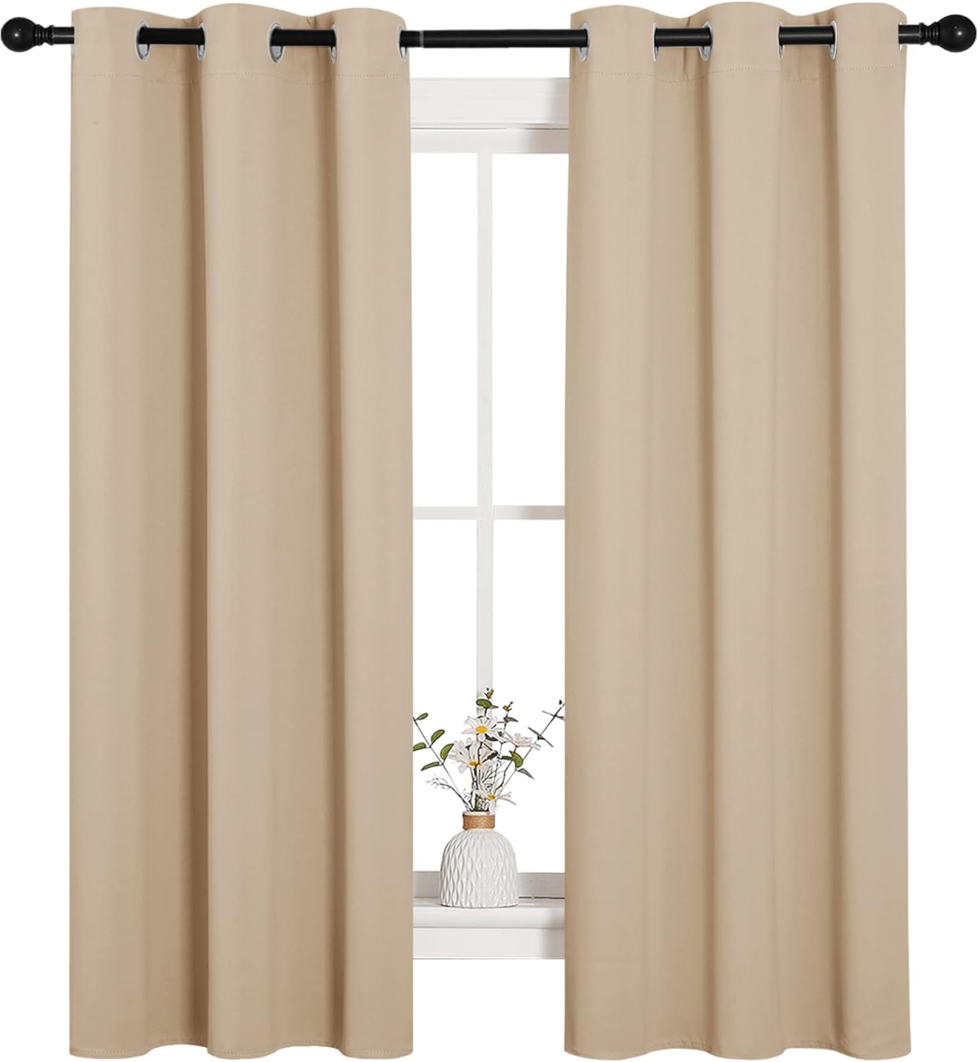 NICETOWN Halloween Pitch Black Solid Thermal Insulated Grommet Blackout Curtains/Drapes for Bedroom Window (2 Panels, 42 inches Wide by 63 inches Long, Black) - Colors D