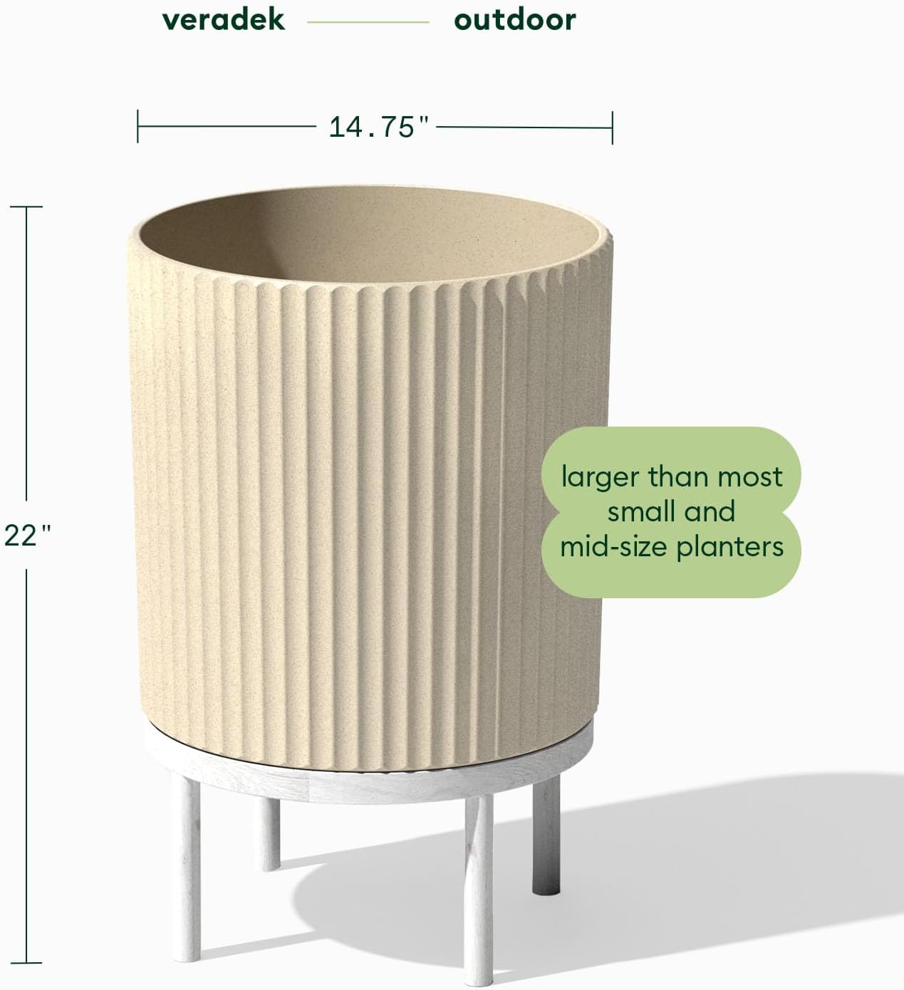 Veradek Demi Series Round Planter w/ Stand for Porch/Patio | Durable Plastic-Concrete & Wooden Stand | Modern Décor for Tall Plants, Flowers