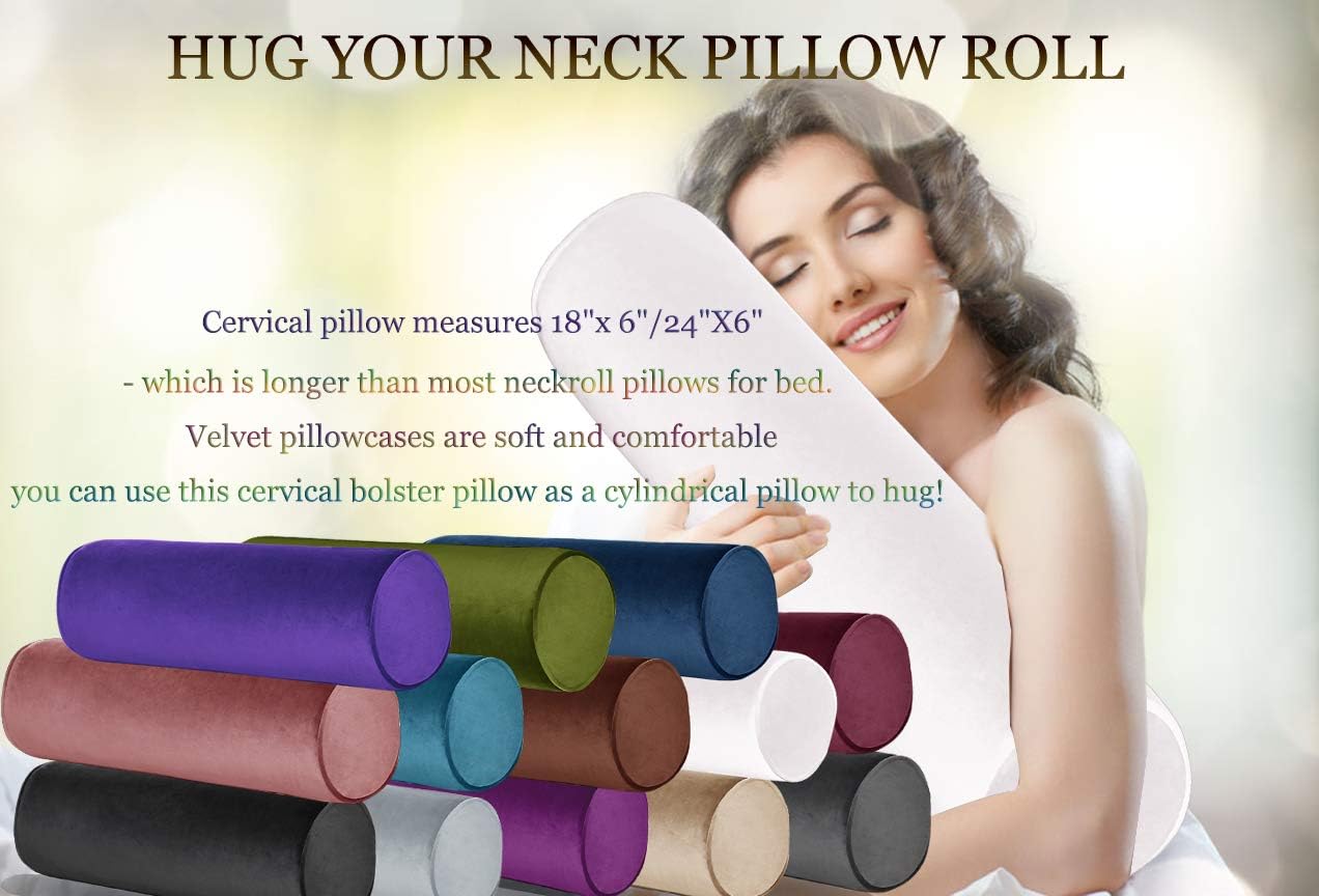 Tinbolunce Memory Foam Roll Pillow for Knee/Leg/Neck - Full Moon Bolster/Round Cylinder Pillow for Sleeping on Side or Back - Removable Cooling Cover Length 18" x 6" Diameter (Navy Blue)