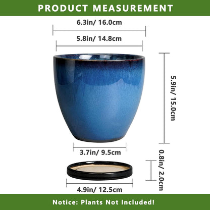 10 Inch Ceramic Planter Pot Round Plant Pot for Indoor Plants Outdoor Large Flower Pot with Drainage Hole and Saucer Blue
