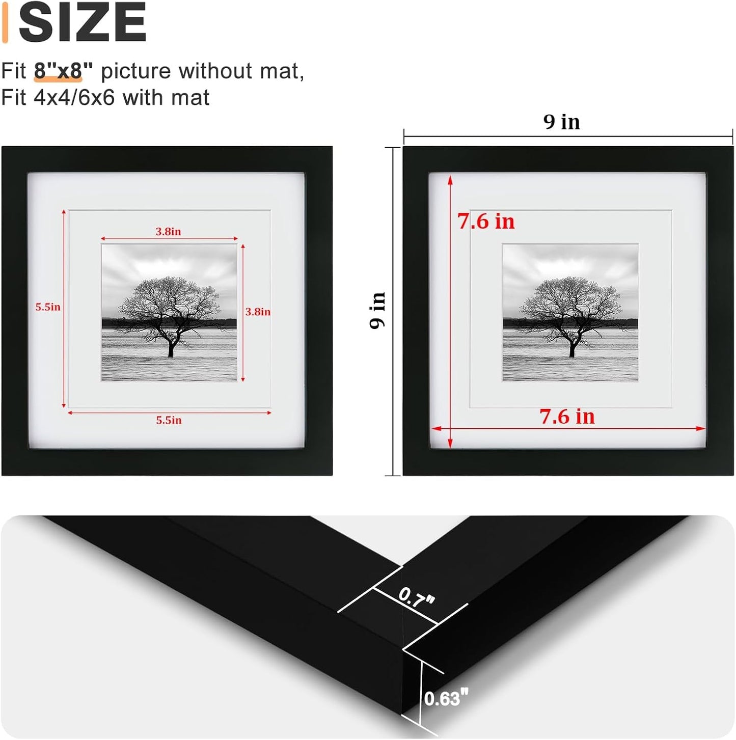 Egofine 12x16 Picture Frame Black, Covered by Plexiglass Made of Solid Wood, Display Pictures 9x12 and 11x14 with Mat or 12x16 Without Mat, for Wall Mounting Photo Frame - Colors B