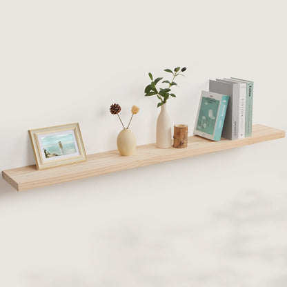 Floating Shelves 36 Inches Long - 8 Inch Deep Rustic Premium Solid Pine Wood for Storage - Farmhouse Wall Mounted for Living Room - Heavy-Duty Metal Bracket - 36" W x 8" D - Set of 2 - White Color