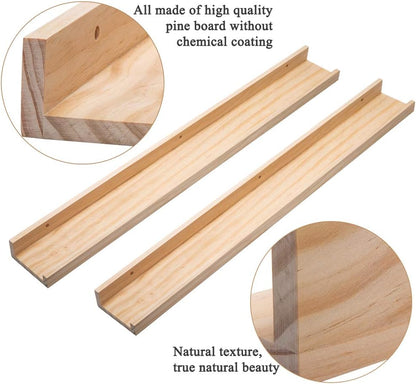 AZSKY Floating Shelves Wall Mounted Set of 2 Natural Wood Picture Shelves Wall Shelves for Bedroom Bathroom Living Room Kitchen Laundry Room Storage & Decoration 24 Inch