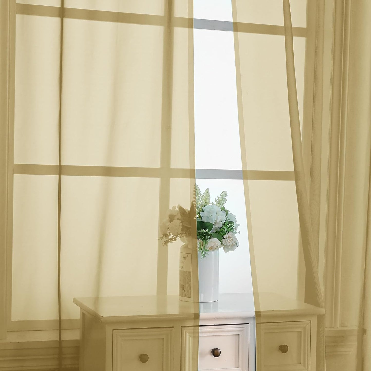 Chyhomenyc Sheer White Valances for Windows 2 Pack, Small Window Curtains for Living Room Bathroom Cafe Laundry Basement, Modern Top Dual Rod Pocket Voile Curtain, 42W x 14L inches, White - Colors C