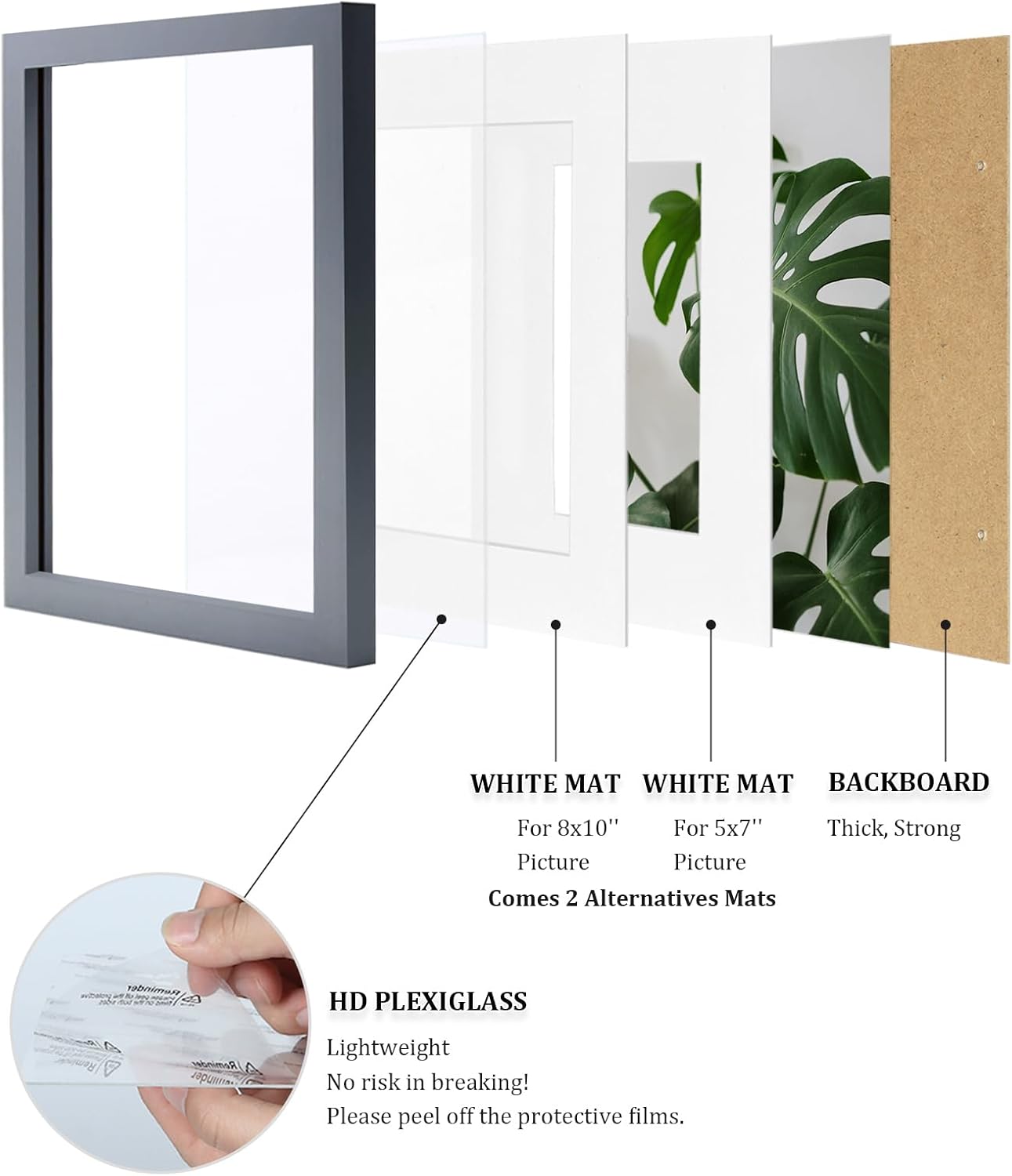 Egofine 12x16 Picture Frame Black, Covered by Plexiglass Made of Solid Wood, Display Pictures 9x12 and 11x14 with Mat or 12x16 Without Mat, for Wall Mounting Photo Frame - Colors B