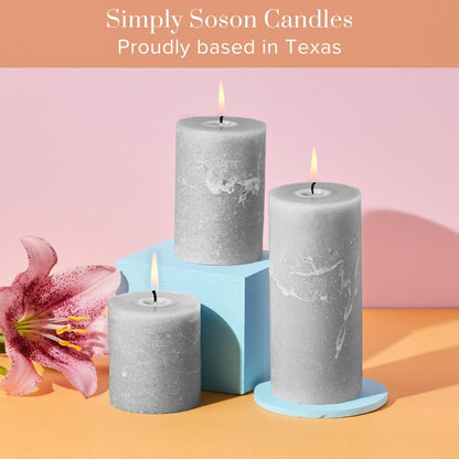 Simply Soson 3x6 inch Ivory Pillar Candles Set of 3, Rustic Texture, Unscented Ivory Candles, Dripless Candles, 3 inch Pillar Candles Ideal as Wedding, Parties, Spas, Dinner, Home Decoration, Church