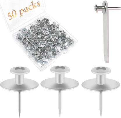 50 PCS Push Pins Picture Hangers Wall Hooks, Double Headed Thumb Tacks for Wall Hangings, Renter Friendly Decor Small Picture Frame Hangers for Drywall Cork Board Home Office Photo Decorations(Black)