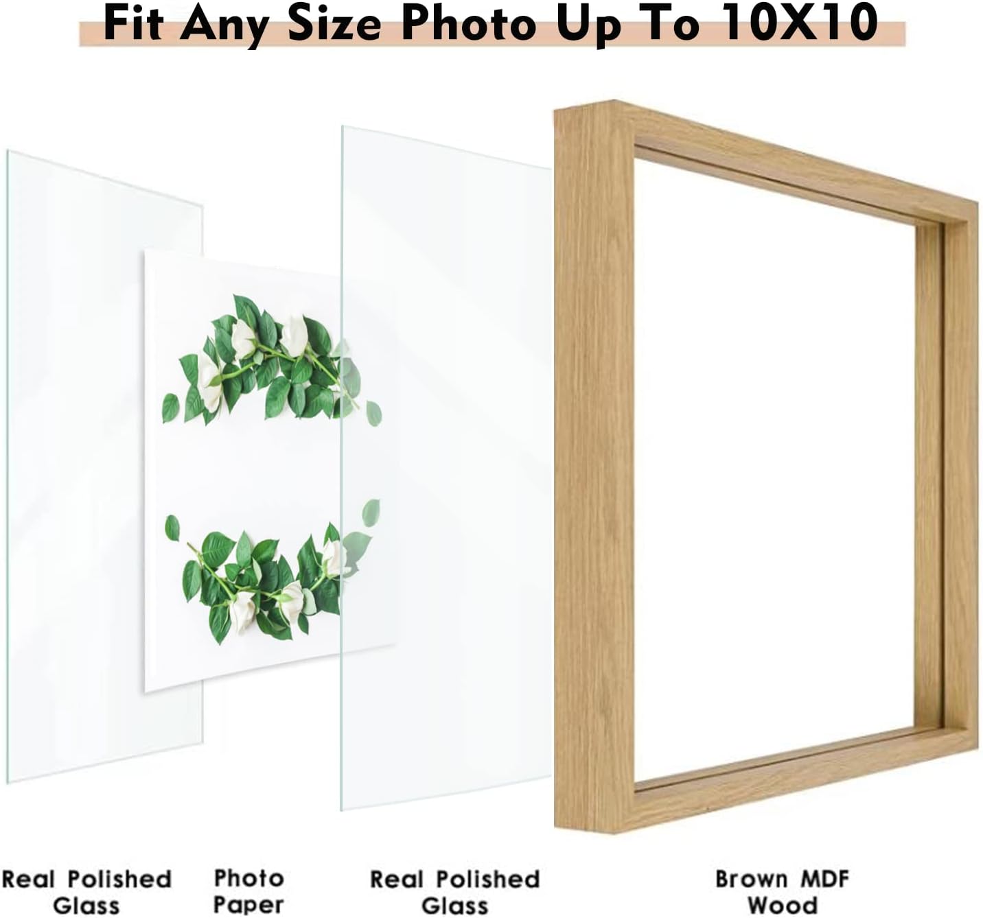 MUYE 11x14 Floating Frame Set of 2,Double Glass Rustic Frame,Display Any Size Photo up to 11x14,Wall Mount or Tabletop Standing,Natural
