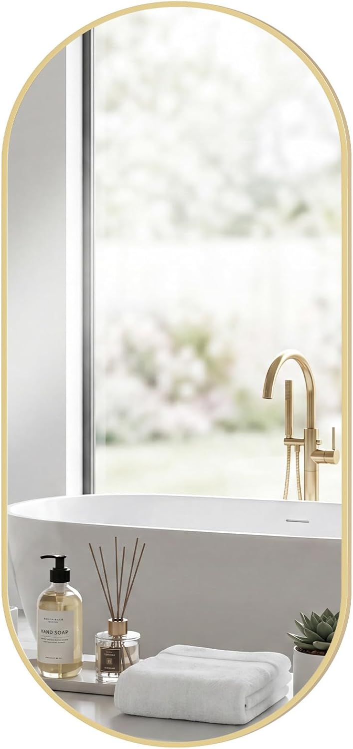 Sweetcrispy 20"x30" Arched Gold Bathroom Mirrors for Wall, Bathroom Mirrors for Over Sink, Metal Framed with HD Shatter-Proof Glass for Entryway, Living Room, Bedroom