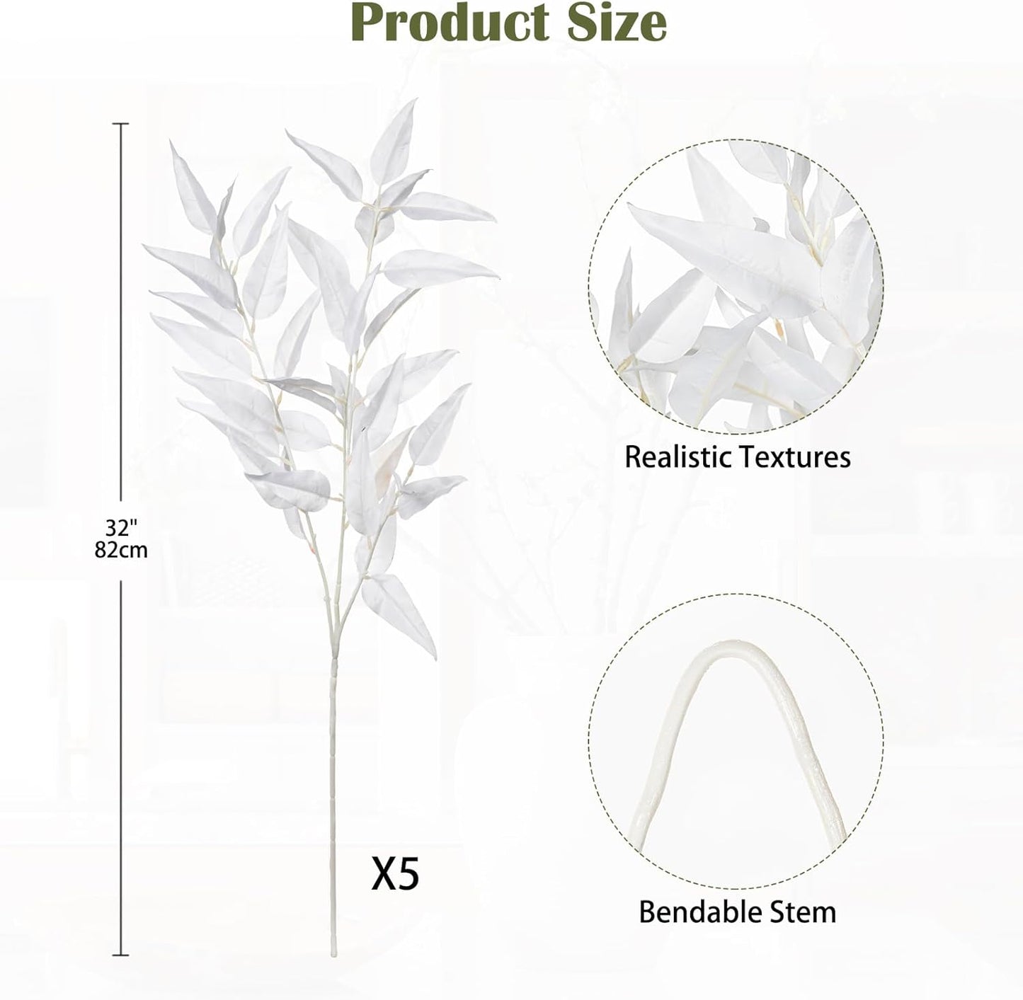Faux Eucalyptus Stems Willow Eucalyptus Leaves 34” Long Fake Salix Leaves 3 Pcs Artificial Greenery Stems for DIY Bouquet Arrangements Centerpieces Shower Decorations-Artificial Eucalyptus Stems
