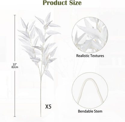 Faux Eucalyptus Stems Willow Eucalyptus Leaves 34” Long Fake Salix Leaves 3 Pcs Artificial Greenery Stems for DIY Bouquet Arrangements Centerpieces Shower Decorations-Artificial Eucalyptus Stems
