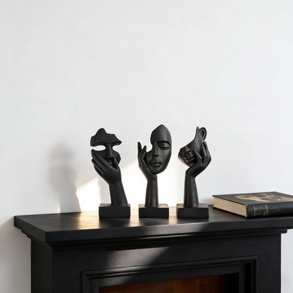 3 Pcs Thinker Small Statue Set - Black Gold Home Decor Abstract Art Figurines for Shelves, Living Room Coffee Table, Office Desktop (3 Pcs Gold, 6")