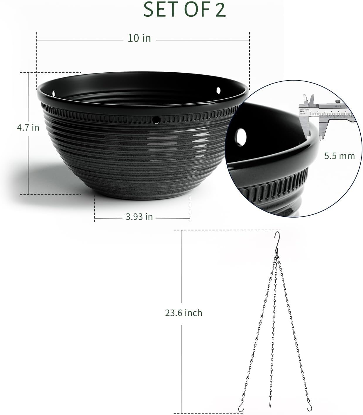 Vanslogreen 2 Pack Hanging Planters for Indoor Outdoor Plants, 10 Inch Hanging Planter with Drainage Hole & Plug Glazed Hanging Baskets Flower Pots for Garden Home (Blue)