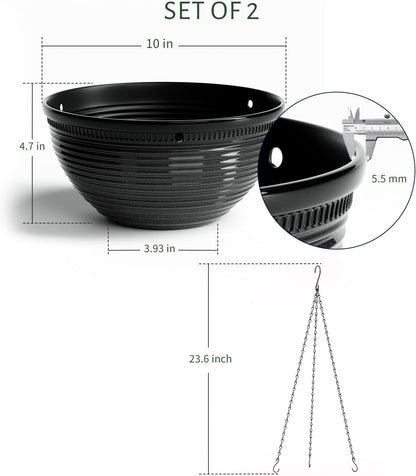 Vanslogreen 2 Pack Hanging Planters for Indoor Outdoor Plants, 10 Inch Hanging Planter with Drainage Hole & Plug Glazed Hanging Baskets Flower Pots for Garden Home (Blue)