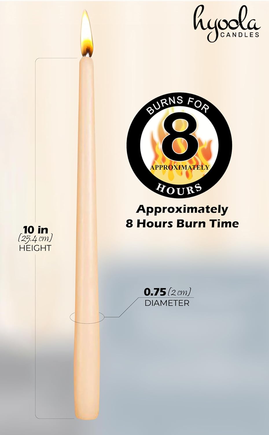 Hyoola Tall Taper Candles - 10 Inch Metallic Gold Unscented Dripless Taper Candles - 8 Hour Burn Time - 4 Pack