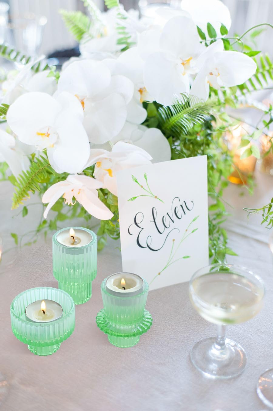 Vixdonos Taper Glass Candlestick Holders Tealight Candle Holders for Table Centerpieces, Wedding Decor and Dinner Party (6 Pcs, Green)