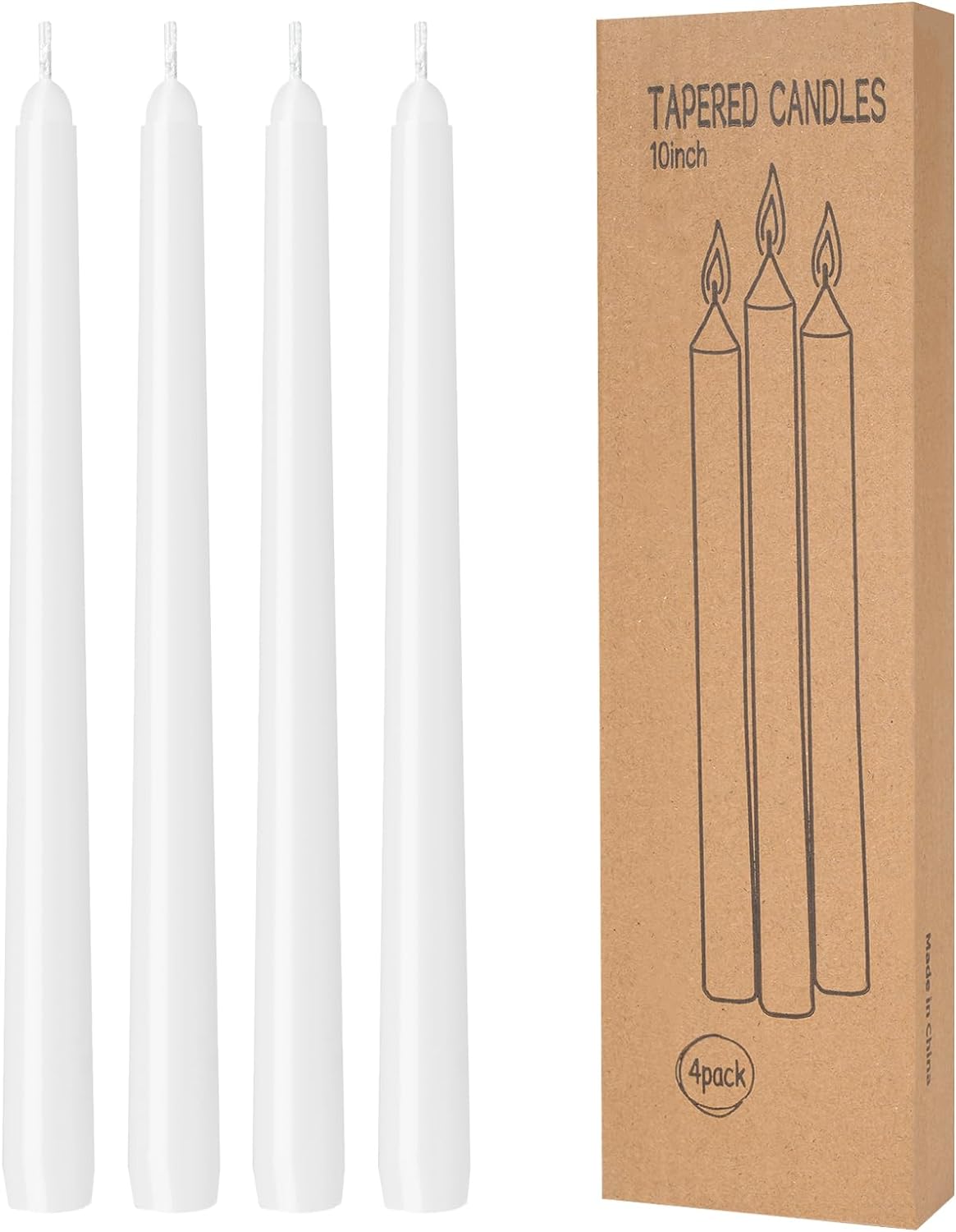 4 Pack Ivory Taper Candles - Taper Candles 10 Inch Dripless, Smokeless & Unscented - 8 Hours Long Burning - Hand Poured Tall Candlesticks - Ideal for Weddings, Dinner Parties, and Home Decor