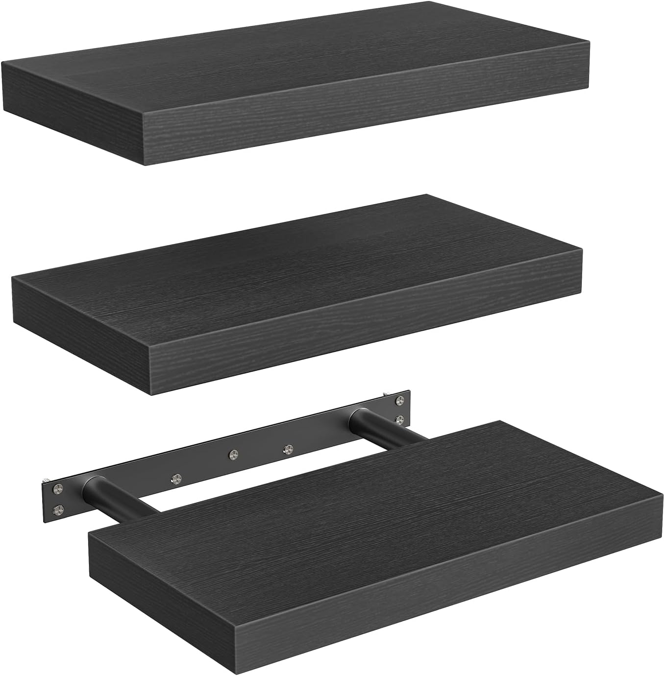 RALGEND Floating Shelves for Wall, 1.5" Thick Wall Shelf Set of 3 with Invisible Brackets, L31.5 x W7.9 Hanging Shelves Farmhouse Home Decor for Bathroom, Living Room, Bedroom, Rustic Brown 8301BJP3BF