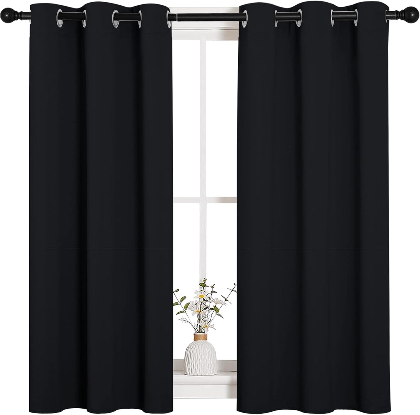 NICETOWN Halloween Pitch Black Solid Thermal Insulated Grommet Blackout Curtains/Drapes for Bedroom Window (2 Panels, 42 inches Wide by 63 inches Long, Black) - Colors E