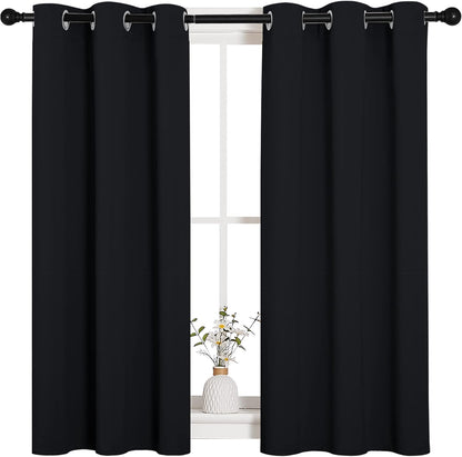 NICETOWN Halloween Pitch Black Solid Thermal Insulated Grommet Blackout Curtains/Drapes for Bedroom Window (2 Panels, 42 inches Wide by 63 inches Long, Black) - Colors E