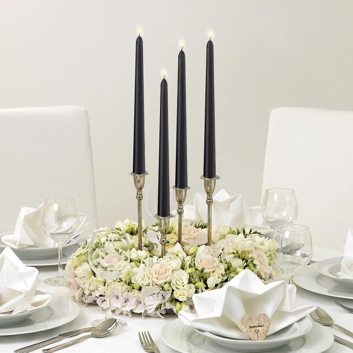 NIKY 10 inch Taper Candles for Christmas, Set of 12 Unscented Dripless Candlesticks - 8 Hours Long Burning for Home Decor, Wedding, Parties and Special Occasions (Ivory)