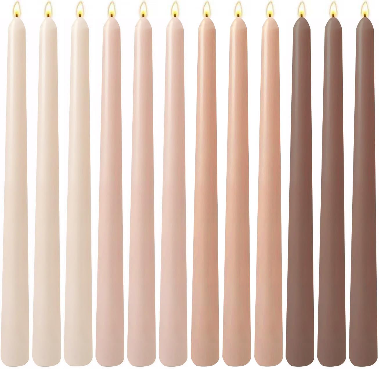 12-Pack Earth Tone Taper Candles, 10 Inch Unscented Dripless Candlesticks, Long-Lasting Burn Time of 7-8 Hours, Perfect for Fall Harvest Halloween Thanksgiving Dinners Parties and Home Décor