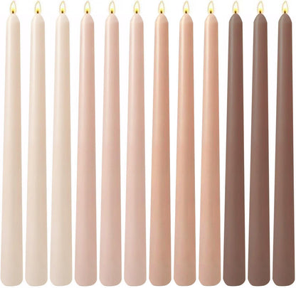 12-Pack Earth Tone Taper Candles, 10 Inch Unscented Dripless Candlesticks, Long-Lasting Burn Time of 7-8 Hours, Perfect for Fall Harvest Halloween Thanksgiving Dinners Parties and Home Décor