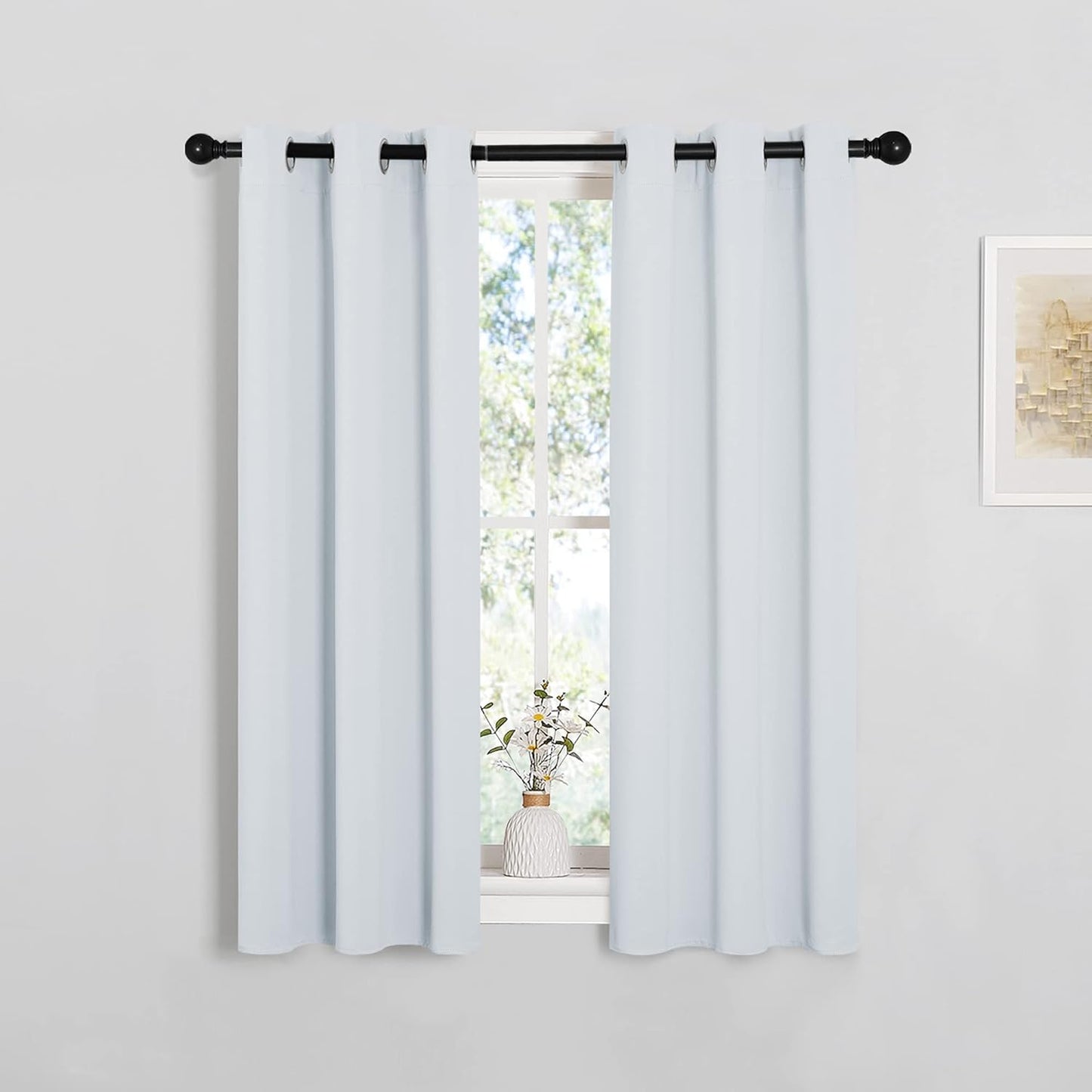 NICETOWN Halloween Pitch Black Solid Thermal Insulated Grommet Blackout Curtains/Drapes for Bedroom Window (2 Panels, 42 inches Wide by 63 inches Long, Black) - Colors A