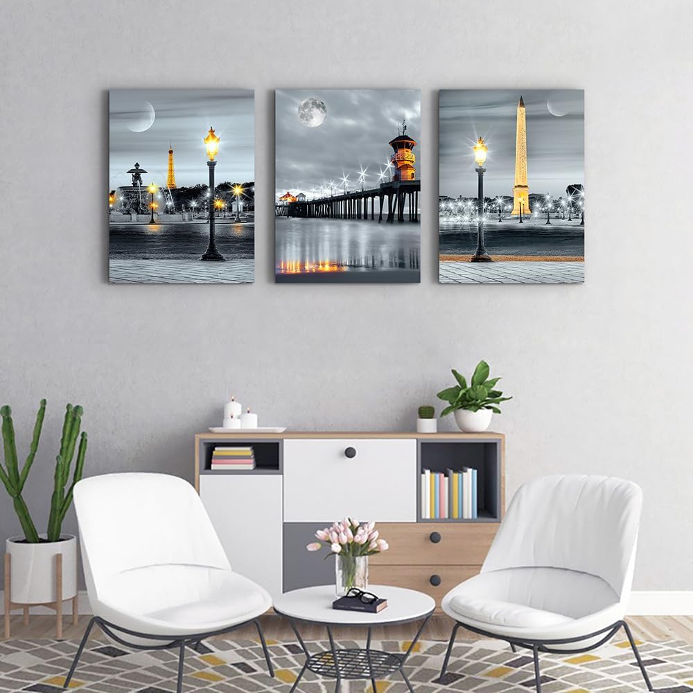MHARTK66 Wall Art for Bedroom Wall Decor for Living Room Office Decor Abstract Mountain Aurora Landscape Painting 3 Piece Scenic Framed Canvas Art Prints Ready to Hang Kitchen Wall Pictures Home Decor