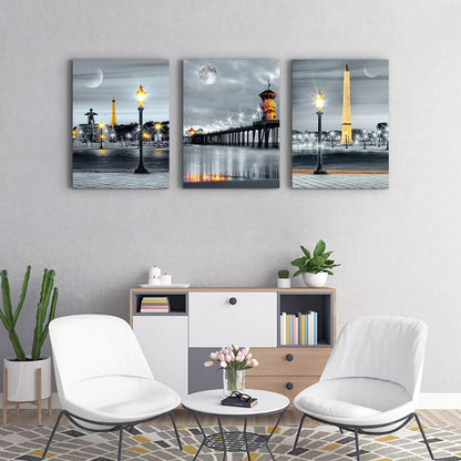 MHARTK66 Wall Art for Bedroom Wall Decor for Living Room Office Decor Abstract Mountain Aurora Landscape Painting 3 Piece Scenic Framed Canvas Art Prints Ready to Hang Kitchen Wall Pictures Home Decor