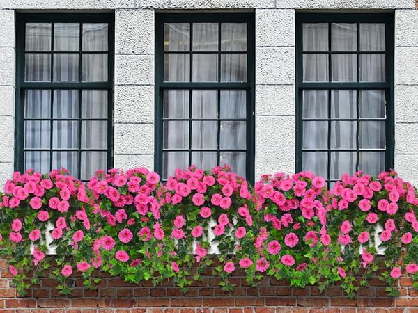 Waipfaru Artificial Hanging Baskets with Flowers, Fake Hanging Plants Outdoors, Urn Fillers for Outside Summer Decor (Fuchsia)