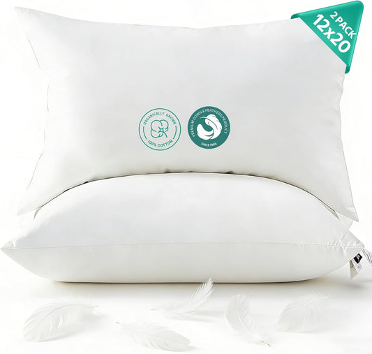 APSMILE Organic Cotton Goose Feather Down Plus Throw Pillow Inserts, 18x18 Inch Set of 2, Soft Supportive Square Decorative Pillow Forms for Couch, Sofa, Bed
