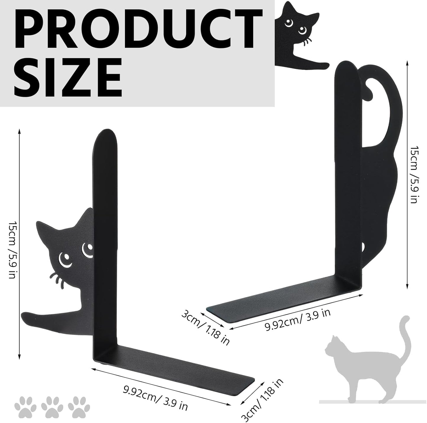 Geelin Peeping Cat Metal Bookends Set of 2 Cute Book Ends for Shelves Decorative Bookshelf Home Office Desk Bookshelf Decor Gift for Cat Lovers and Reading Enthusiasts
