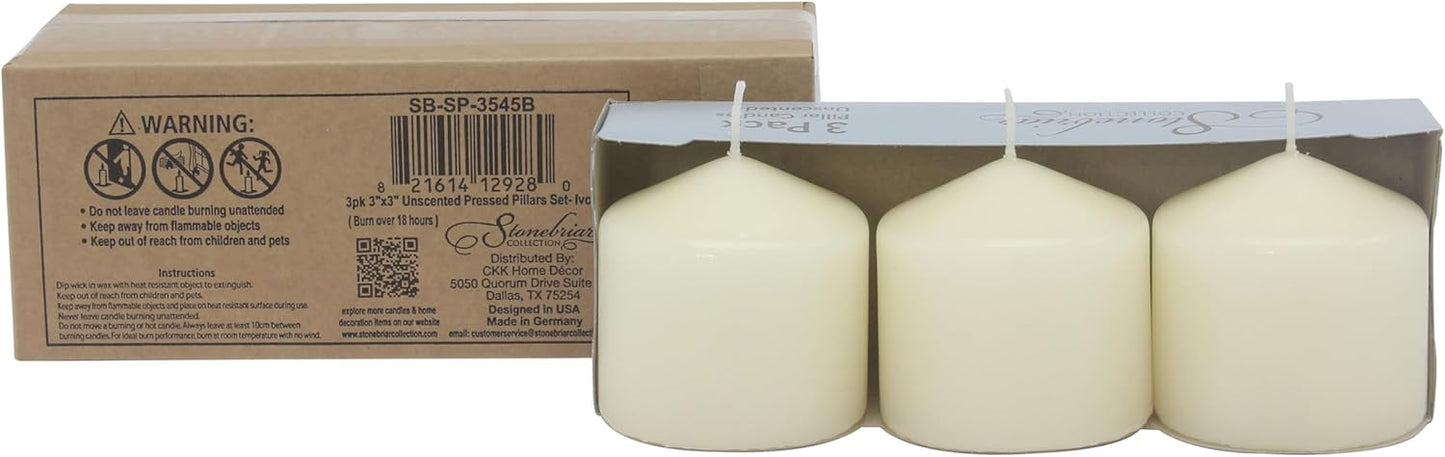 Stonebriar Unscented Pillar Candles – 65 Hour Burn Time, Long-Lasting Wax Candles for Weddings, Holidays, Home Décor & Special Events, Pack of 6, Ivory, 3" x 6"