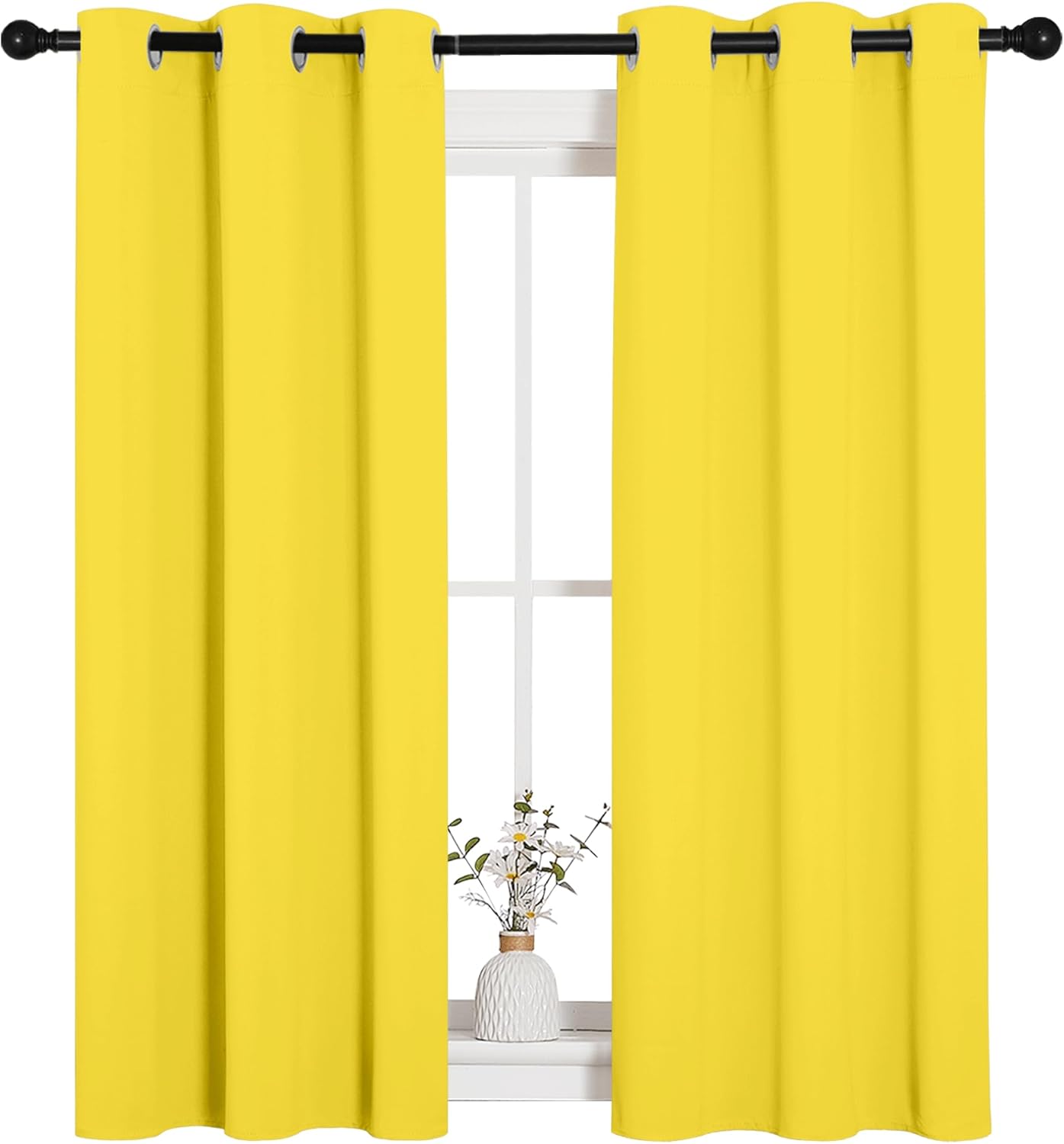 NICETOWN Halloween Pitch Black Solid Thermal Insulated Grommet Blackout Curtains/Drapes for Bedroom Window (2 Panels, 42 inches Wide by 63 inches Long, Black) - Colors C