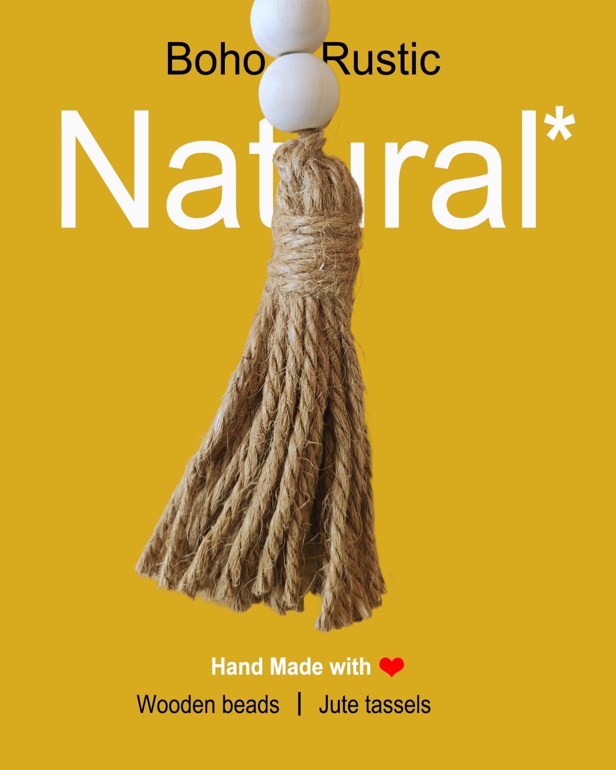 Boho Decor Wood Beads Garland Farmhouse Wall Hanging Decorations Natural Wooden Bead Tassel Decorative for Coffee Table Christmas and Prayer (Nature, 58")
