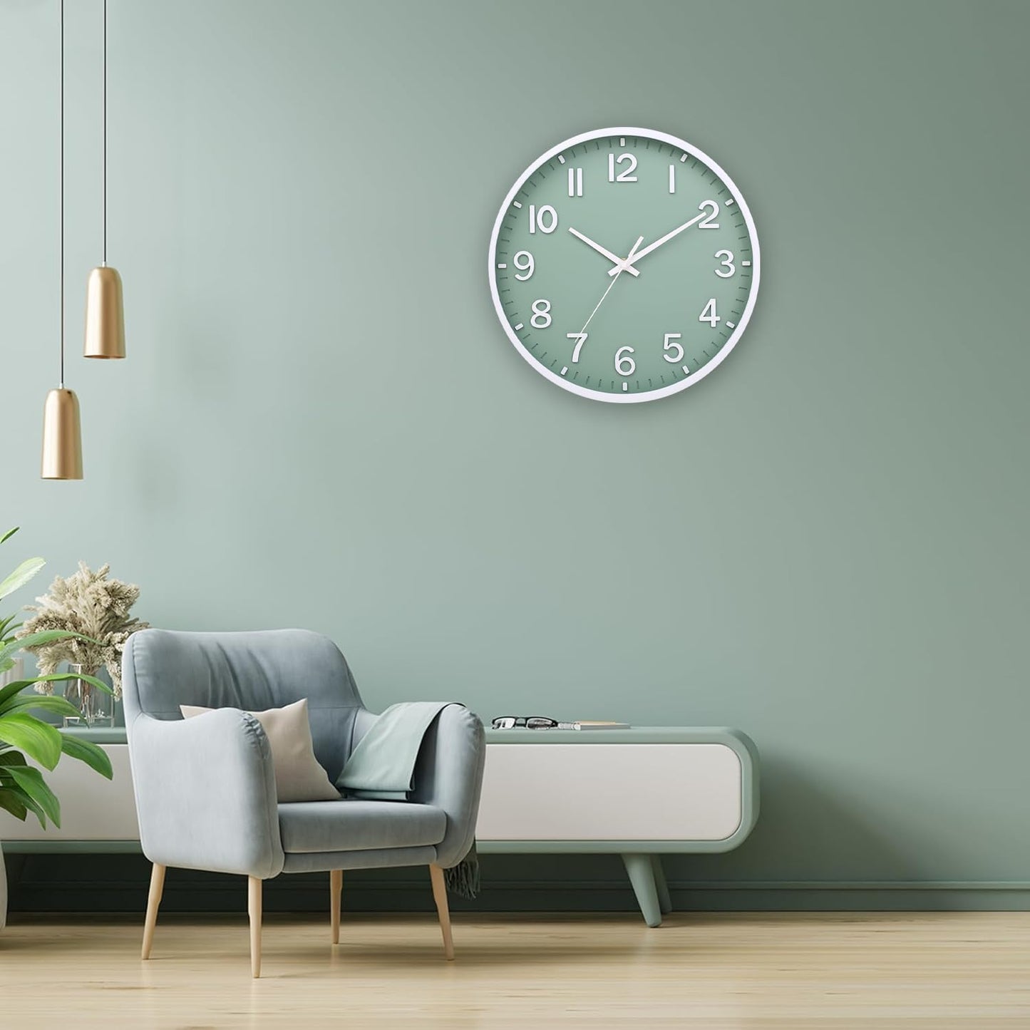 Wall Clocks Battery Operated 8 inch Modern Wall Clock,Silent Non Ticking Wall Clock for Living Room Bedroom Kitchen Office Classroom Decor (Green White)