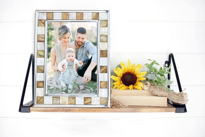 Silver Plate Picture Frame 5x7 Mother of Pearl 5 by 7 Photo Frame Mosaic Glass Tabletop Frame (Grey+ White,1pc)