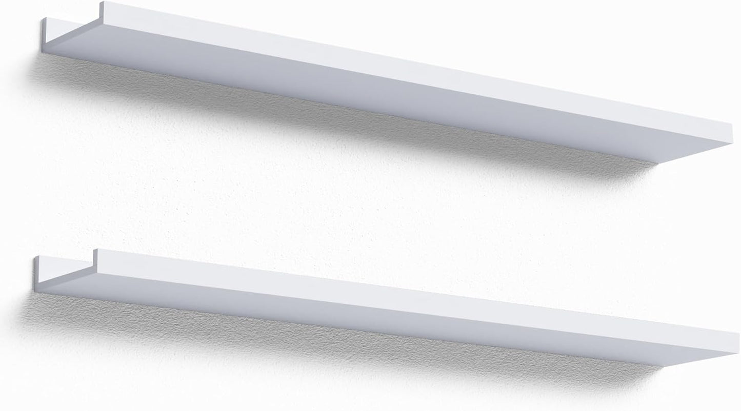 Boswillon Floating Shelves Wall Mounted Set of 2, Modern Black Wall Shelves for Storage with Lip, Display Picture Ledge Shelf for Wall Decor Bedroom Living Room Bathroom Kitchen