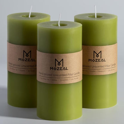 MOZEAL 3" x 4" Hand-Poured Unscented Candle,Dripless Pillar Candle Set of 3,Long Clean Burning,Approx 72 Hours Burn Time,Rustic Country Style,Wedding,Dinner,Christmas and Home Decor,White