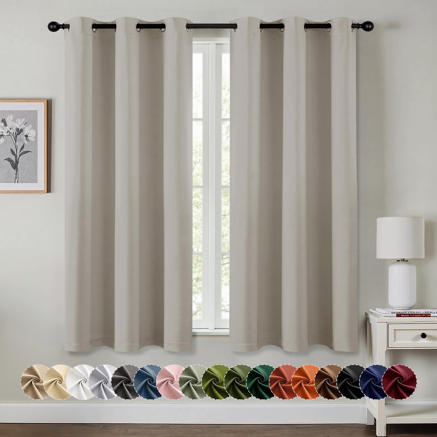 MIULEE Blackout Curtains for Bedroom Living Room 2 Panels, Thermal Insulated Room Darkening Drapes Grommet Noise Reducing Light Blocking Window Treatments 63 Inches Long 40x63 Inch Black - Colors B