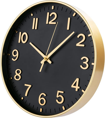 HZDHCLH Wall Clocks Battery Operated,12 inch Silent Non Ticking Modern Wall Clock for Living Room Bedroom Kitchen Office Classroom Decor (Olive Green and Gold)