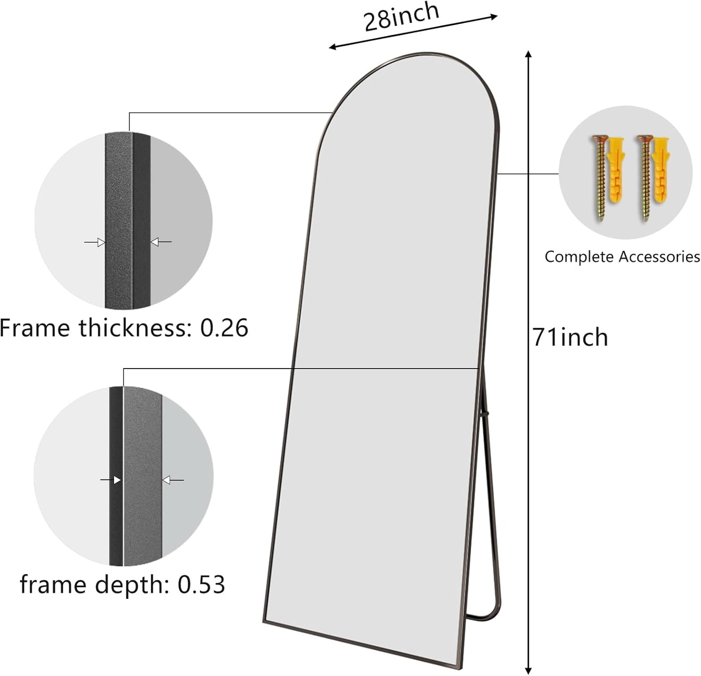 57" x 20" Arched Full Length Mirror - Wall Mounted/Floor Mirror Aluminum Alloy Frame Full Body Mirrors for Bathroom Living Room Bedroom and Entryway,Black