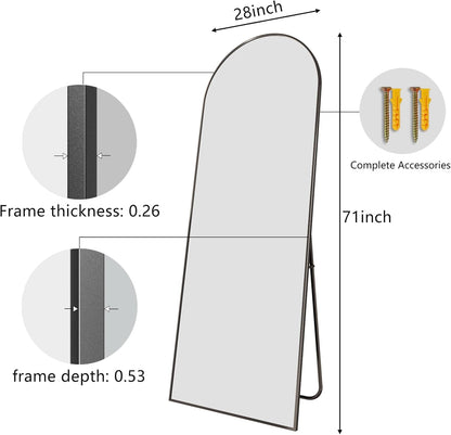 57" x 20" Arched Full Length Mirror - Wall Mounted/Floor Mirror Aluminum Alloy Frame Full Body Mirrors for Bathroom Living Room Bedroom and Entryway,Black
