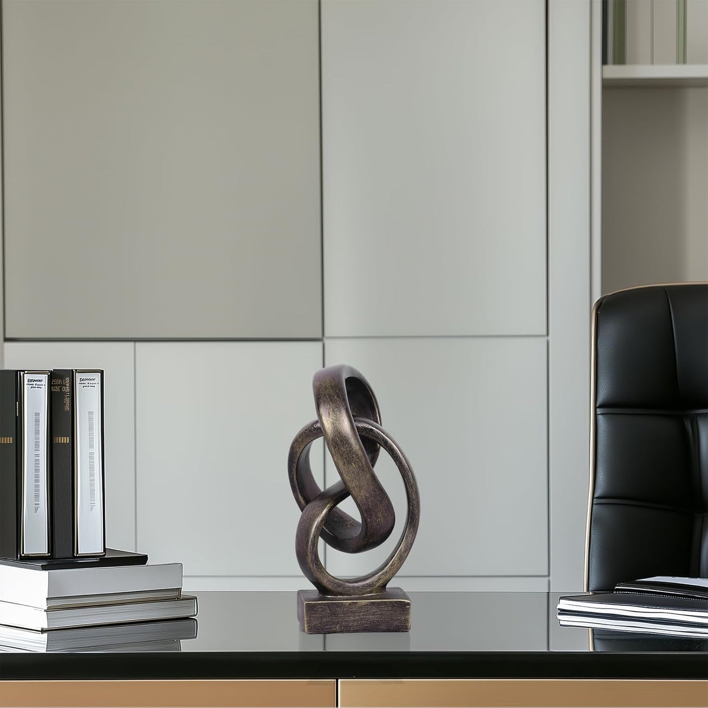 DOVDOV Abstract Black Knot Sculpture, Geometric Decor, Black Decorative Piece for Living Room Coffee Table or Bookshelf Top, Office Coffee Table or Entryway Console Decor.