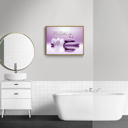 EOBTAIN Zen Flower Canvas Wall Art Bathroom Butterfly and Water Lily Stone Relaxing Spiritual Yoga Framed Wall Art Just Breathe Pictures Canvas Wall Decor for Living Room Bedroom,12x16 Inches