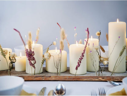 BOLSIUS 6 Ivory Pillar Candles Bulk - 3x4 Inches Candle Set - 40+ Hours Clean Burning - No Palm Oil - 0% Animal Fat - Premium European Quality - Unscented Dripless Restaurant Pillars
