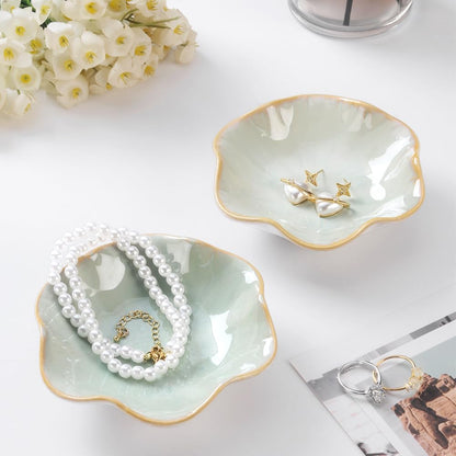JAMEND CLXP Lotus Leaf Shape Decorative Ring Tray, Small Key Bowl, Ceramic Trinket Tray Jewelry Dish Organizing Necklace Earrings, Home Decoration for Mom Best Friend Sister, Pink.