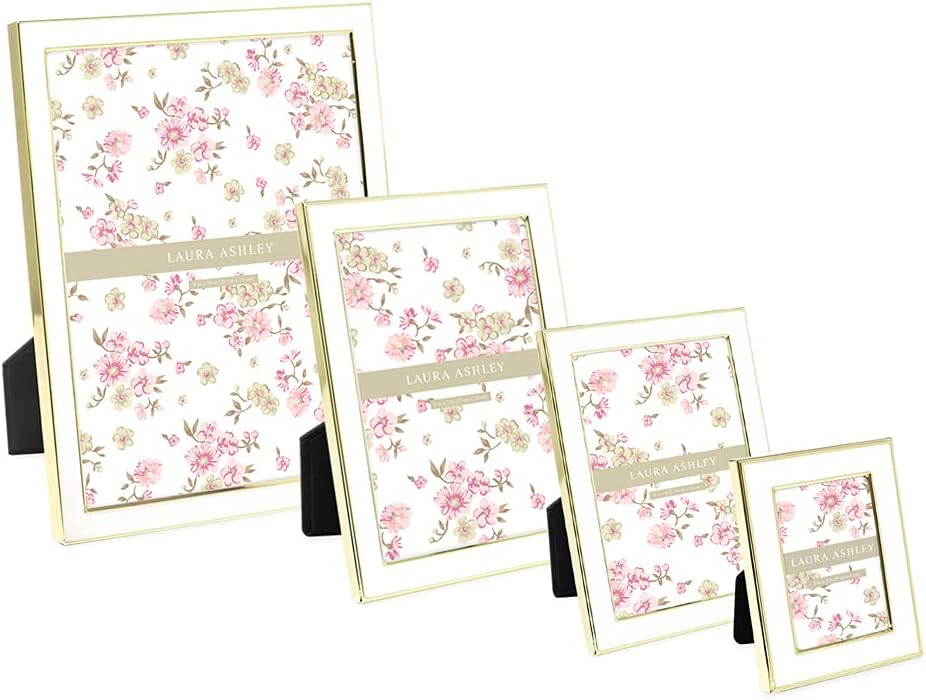 Laura Ashley 5x7 Navy Enamel Picture Frame, Gold Metal Edge with Easel, for Countertop, Counterspace, Tabletop Display, Bookshelf, Desk, Wall Décor, Photo Gallery (5x7, Navy W/Gold)
