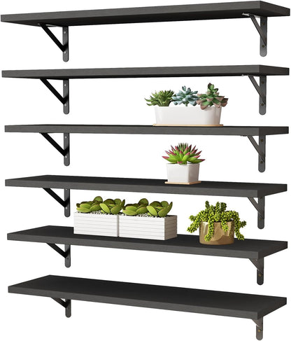 YGEOMER Brown Floating Shelves for Wall, 16.5 Inch Farmhouse Wall Shelves for Bedroom, Bathroom Storage, Living Room and Kitchen Decor (Set of 6 Brown)